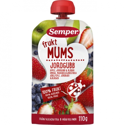 CC直邮1 Semper Frukt Mums Jordgubb100%果泥(苹果草莓蓝莓)6袋*110克#