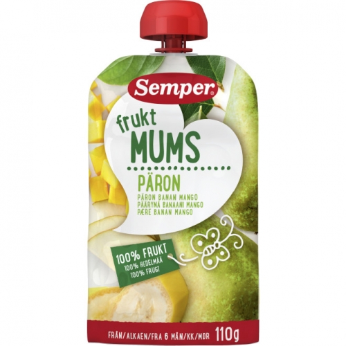 CC直邮1 Semper Frukt Mums Paron 100%果泥(梨子香蕉芒果)6袋*110克#