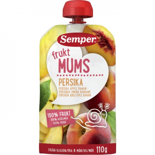 CC直邮1 Semper Frukt Mums Persika 100%果泥(桃子苹果香蕉)6袋*110克#