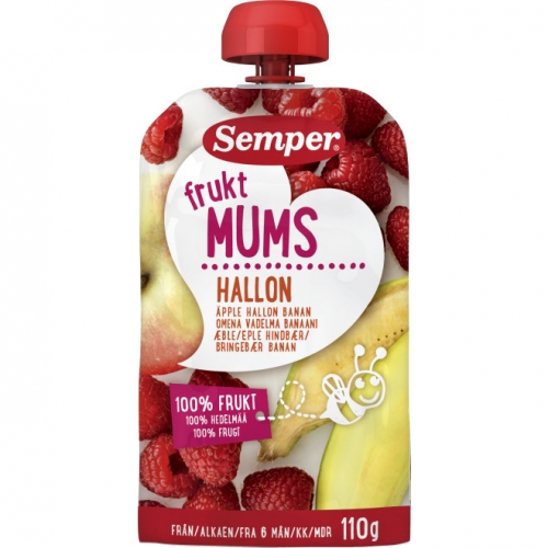 CC直邮1 Semper Frukt Mums Hallon 100%果泥(苹果浆果香蕉)6袋*110克#