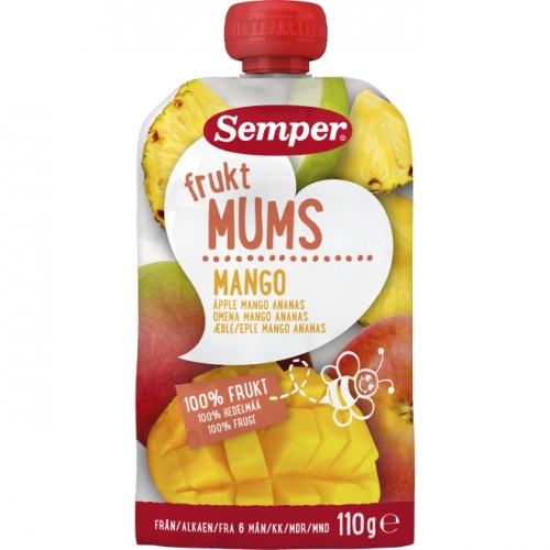 CC直邮1 Semper Frukt Mums Mango 100%果泥(苹果芒果菠萝)6袋*110克#