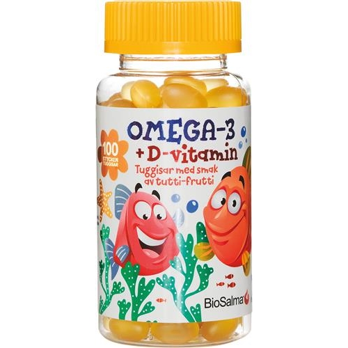 CC直邮1 BioSalma 儿童Omega3+维生素D鱼油咀嚼糖（水果味）100粒