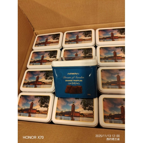 CC直邮1 瑞典DreamOfSweden松露巧克力200克橙子味（蓝罐）